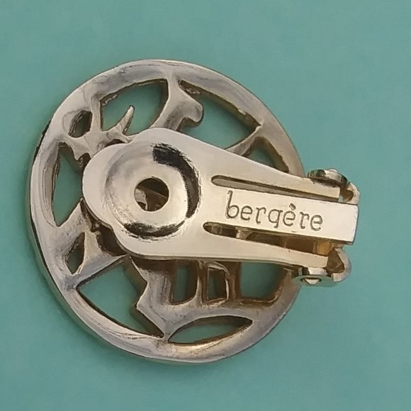 Vintage Signed Bergere Asian Symbols in Gold tone Circle Clip On Earrings - Picture 7 of 16